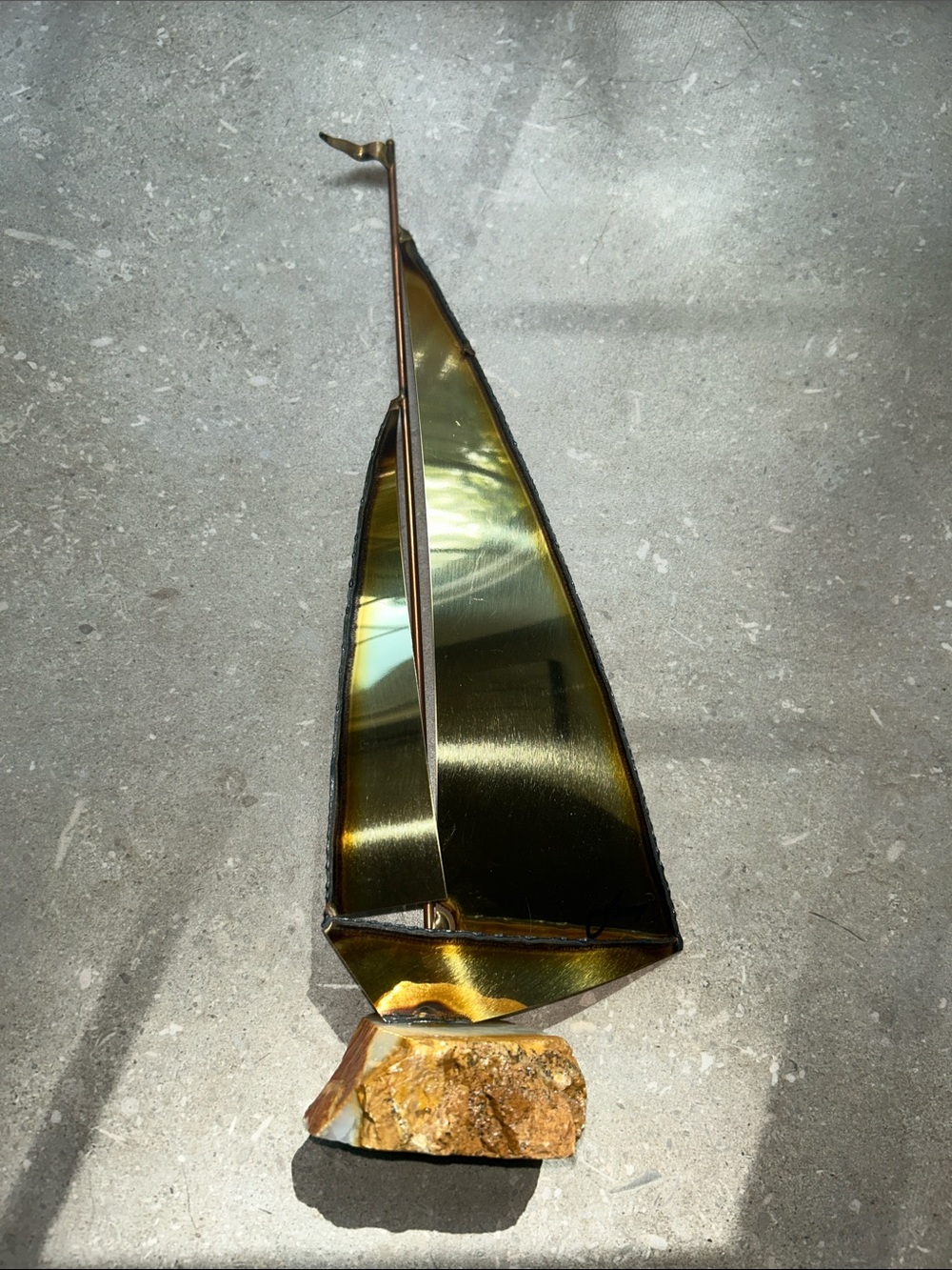 Mid-century Modern Jere signed Metal and Stone Sailboat Sculpture